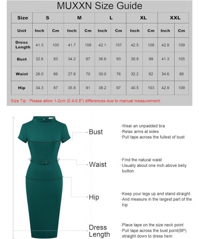 Women's Retro Midi Short Sleeve Pencil Knee-Length Vintage Cocktail Office Business Work Dress Dark Green $23.31 Dresses