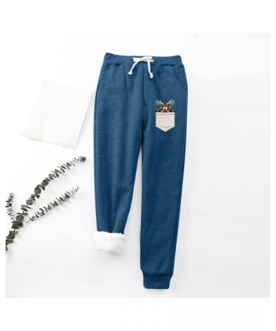 Christmas Women's Fleece Sweatpants Sherpa Lined Winter Warm Athletic Jogger Xmas Snowflake Printed Thermal Pants Blue-008 $1...