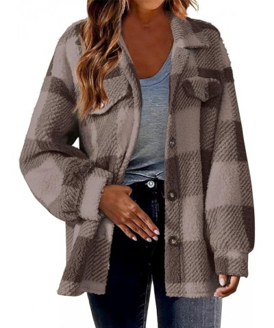 Women's Buffalo Plaid Fleece Jacket Open Front Long Sleeve Cardigan Shacket Jackets Fall Winter Trendy Fashion Coats Coffee $...