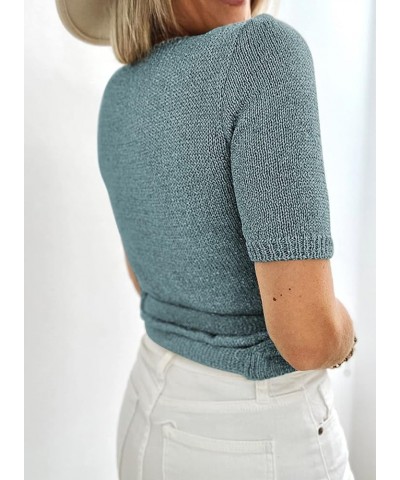 Womens Short Sleeve Sweaters Crop Tops Sexy Wrap V Neck Shirt Knit Sweater Blouse with Belt Green $17.97 Sweaters