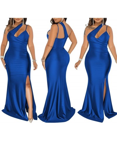 One Shoulder Formal Dresses for Women Sexy Elegant Evening Gowns Split Thigh Bodycon Maxi Wedding Guest Dresses Navy $26.21 D...