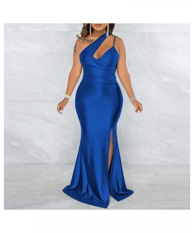 One Shoulder Formal Dresses for Women Sexy Elegant Evening Gowns Split Thigh Bodycon Maxi Wedding Guest Dresses Navy $26.21 D...