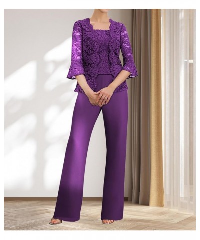 Women's 3 Pieces Mother of The Bride Pant Suits for Wedding Chiffon Long Sleeves Mother of The Bride Dress MIS21 Burgundy $38...