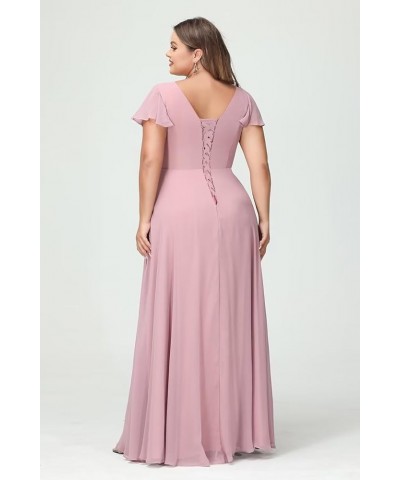 Women's Fultter Sleeves Bridesmaid Dresses Long with Slit Pleated Chiffon Formal Party Dresses with Pocket NA20 Dusty Mauve $...