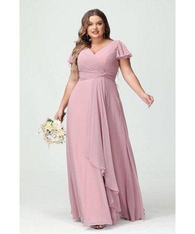 Women's Fultter Sleeves Bridesmaid Dresses Long with Slit Pleated Chiffon Formal Party Dresses with Pocket NA20 Dusty Mauve $...