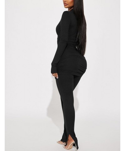 Women's Sexy 2 Piece Outfits Sweatsuits Half Zip Tracksuit Long Sleeve Ribbed Legging Pants Set Black $12.60 Activewear