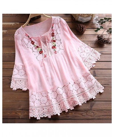 Button Down Shirts for Women Boho Floral Flowy Tops Casual Loose Tunic Dressy Blouses Cotton Linen Long Sleeve Shirt A01_pink...