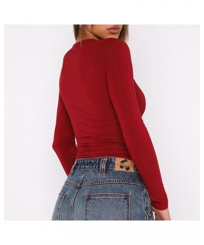 Womens Long Sleeve T Shirts Crew Neck Slim Fit Crop Top Sexy Basic Tee Workout Y2K Tight Shirts Going Out Tops Red $10.19 T-S...