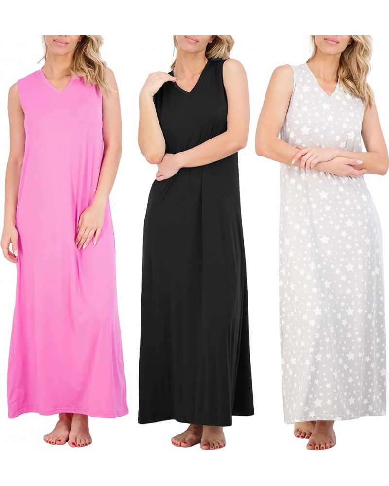 3 Pack: Women's Soft Tank Nightgown Sleeveless Nightshirt Sleep Dress (Available In Plus Size) Tank Nightshirt Set 2 $23.36 S...