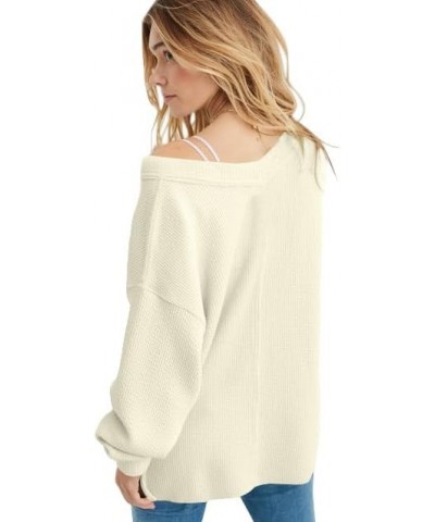 Womens V Neck Long Sleeve Top Off The Shoulder Loose Fit Knit Shirt Casual High Low Tunic Tops Beige $10.99 Tops