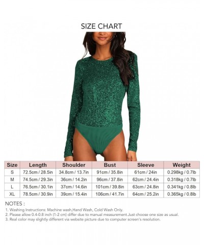 Women Sequin Bodysuit Shinny Backless Round Neck Top Pure Color Stretchy Glitter Basic Jumpsuit Green $16.41 Bodysuits