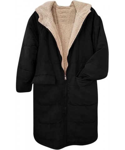 Womens Winter Thicken Military Parka Jacket Warm Teddy Fleece Cotton Coat Full Zip Quilted Jackets Anoraks Outerwear B01_blac...