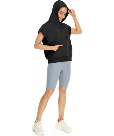 Women's Oversized Hooded Sweatshirt, Casual Workout Cap Sleeve Pullover with kangaroo Pocket Black $20.99 Activewear