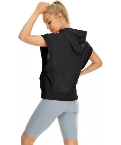 Women's Oversized Hooded Sweatshirt, Casual Workout Cap Sleeve Pullover with kangaroo Pocket Black $20.99 Activewear