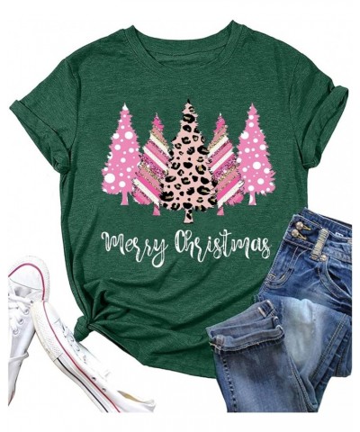 Merry Christmas Tshirt Women Leopard Print Christmas Tree Shirt Short Sleeve Casual Xmas Holiday Tops Tees Green $9.02 T-Shirts