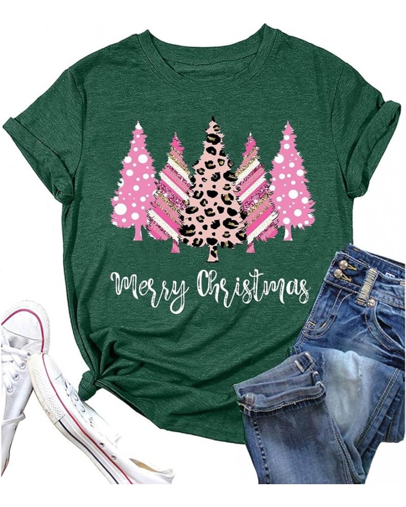 Merry Christmas Tshirt Women Leopard Print Christmas Tree Shirt Short Sleeve Casual Xmas Holiday Tops Tees Green $9.02 T-Shirts