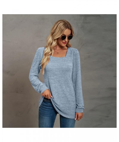 Womens Long Sleeve Tunic Shirt Solid Square Neck Puff Sleeve Pullover Top Casual Sweatshirts Light Blue $9.68 Tops