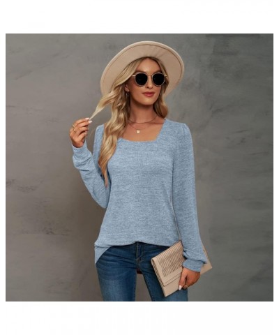 Womens Long Sleeve Tunic Shirt Solid Square Neck Puff Sleeve Pullover Top Casual Sweatshirts Light Blue $9.68 Tops