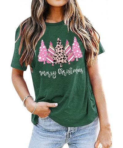 Merry Christmas Tshirt Women Leopard Print Christmas Tree Shirt Short Sleeve Casual Xmas Holiday Tops Tees Green $9.02 T-Shirts