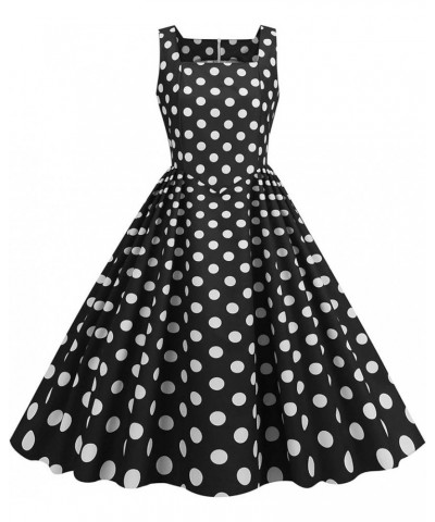 1950's Vintage Dress for Women Sleeveless Square Neck Midi A-Line Dresses Polka Dot Retro Swing Party Cocktail Dress Black $7...