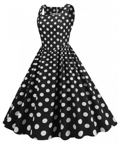 1950's Vintage Dress for Women Sleeveless Square Neck Midi A-Line Dresses Polka Dot Retro Swing Party Cocktail Dress Black $7...