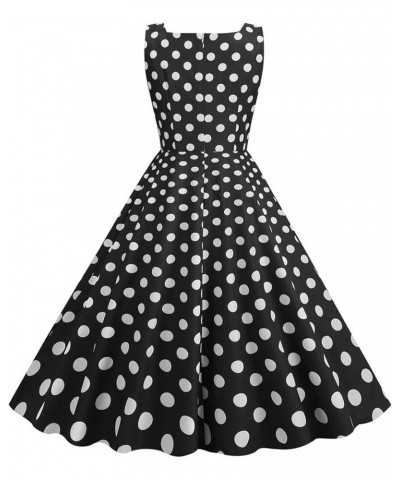 1950's Vintage Dress for Women Sleeveless Square Neck Midi A-Line Dresses Polka Dot Retro Swing Party Cocktail Dress Black $7...