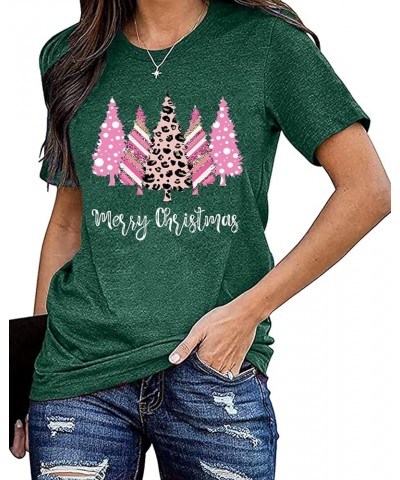 Merry Christmas Tshirt Women Leopard Print Christmas Tree Shirt Short Sleeve Casual Xmas Holiday Tops Tees Green $9.02 T-Shirts