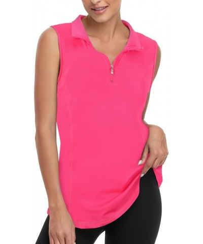 Women's Zip Up Golf Workout Tank Tops Sleeveless Quick Dry Athletic Polo Shirts B-pink $15.38 Shirts