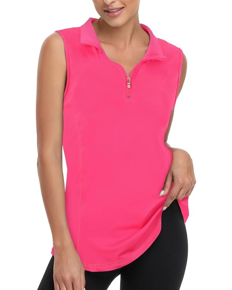 Women's Zip Up Golf Workout Tank Tops Sleeveless Quick Dry Athletic Polo Shirts B-pink $15.38 Shirts