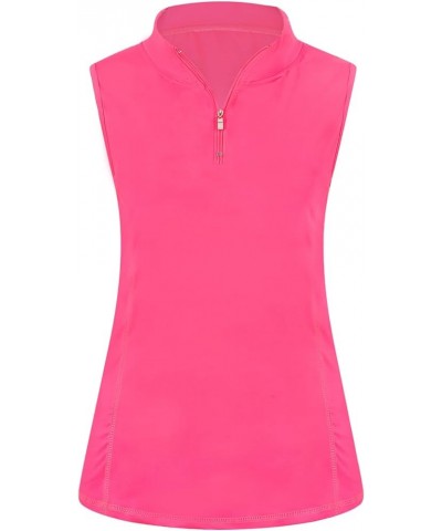 Women's Zip Up Golf Workout Tank Tops Sleeveless Quick Dry Athletic Polo Shirts B-pink $15.38 Shirts