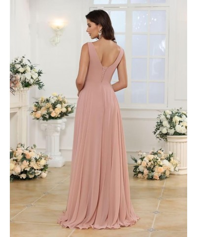 Women's V Neck Bridesmaid Dresses Long with Slit Ruffle A Line Chiffon Formal Evening Dress with Pockets VS039 Navy Blue $29....