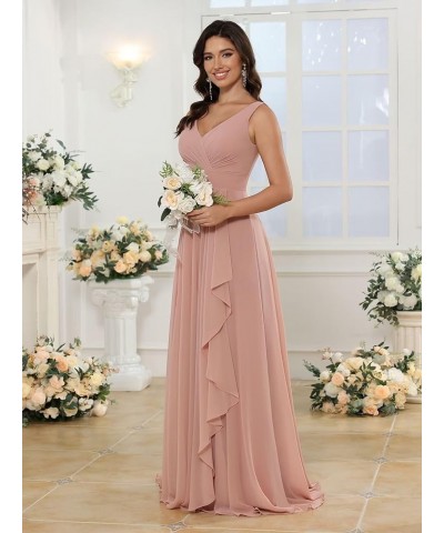 Women's V Neck Bridesmaid Dresses Long with Slit Ruffle A Line Chiffon Formal Evening Dress with Pockets VS039 Navy Blue $29....