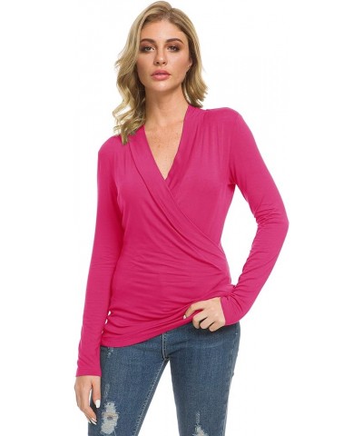 Womens Slim Fitted Deep V Neck Cross Wrap Top Long Sleeve T-Shirts Coral $13.31 T-Shirts