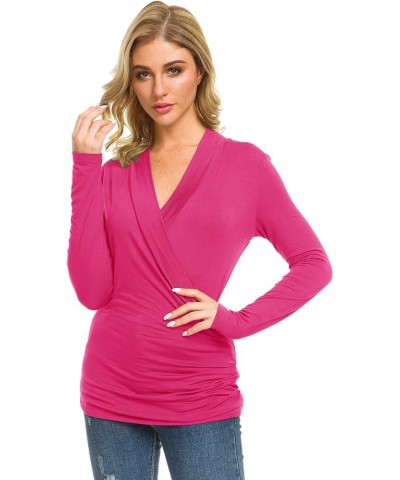 Womens Slim Fitted Deep V Neck Cross Wrap Top Long Sleeve T-Shirts Coral $13.31 T-Shirts