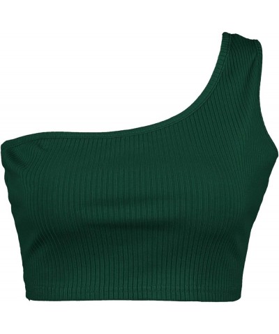 Women's One Shoulder Sleeveless Crop Tops Summer Sexy Strappy Tank Tees Green $8.99 Tanks