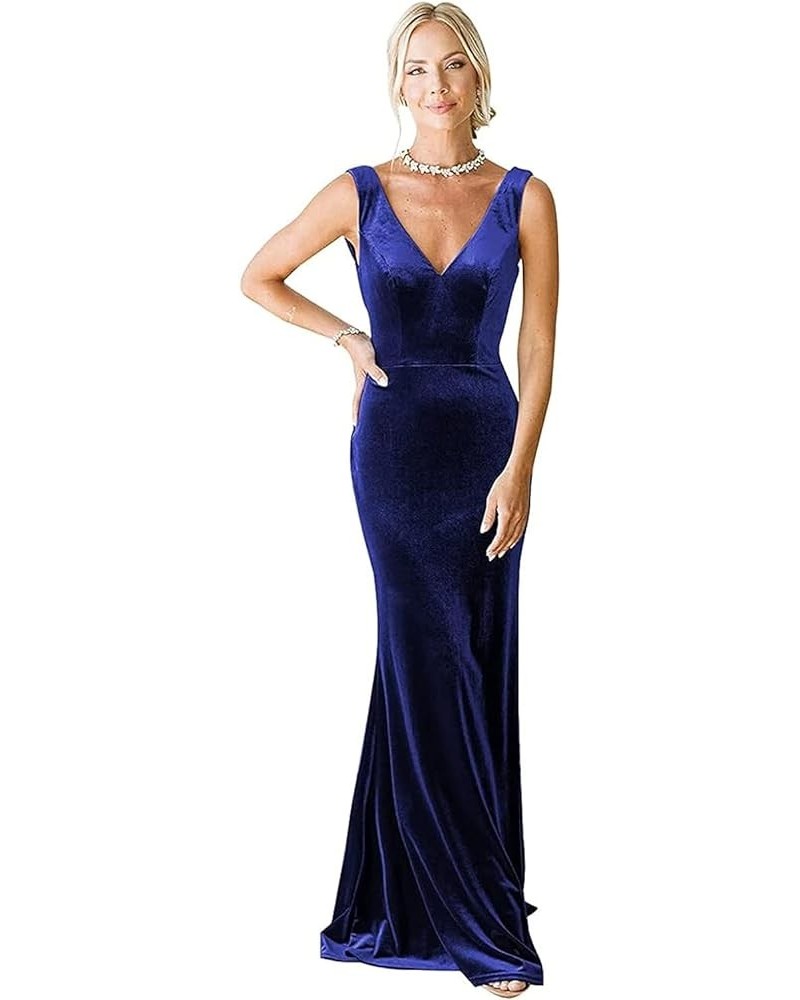 Velvet Bridesmaid Dresses for Wedding Long V Neck Wedding Guest Dress Mermaid Formal Gown Royal Blue $32.50 Dresses