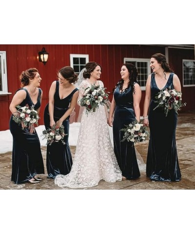 Velvet Bridesmaid Dresses for Wedding Long V Neck Wedding Guest Dress Mermaid Formal Gown Royal Blue $32.50 Dresses