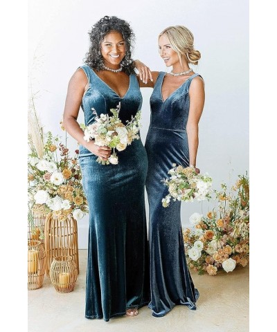 Velvet Bridesmaid Dresses for Wedding Long V Neck Wedding Guest Dress Mermaid Formal Gown Royal Blue $32.50 Dresses