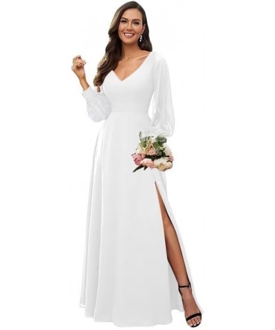 Long Sleeve Bridesmaid Dresses for Women Split Formal Dresses for Women Wedding Guest White $26.95 Dresses