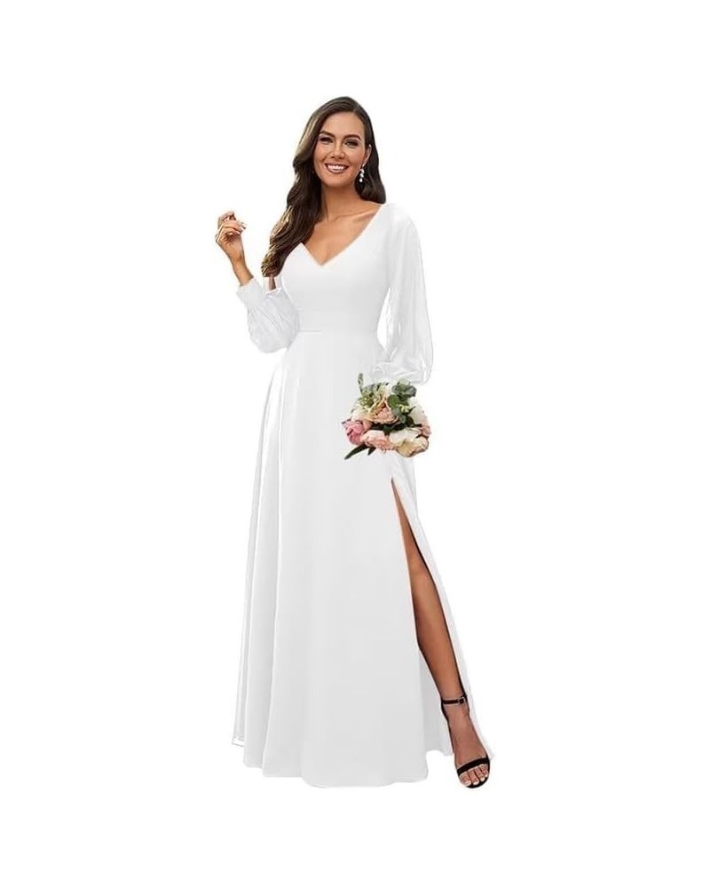 Long Sleeve Bridesmaid Dresses for Women Split Formal Dresses for Women Wedding Guest White $26.95 Dresses