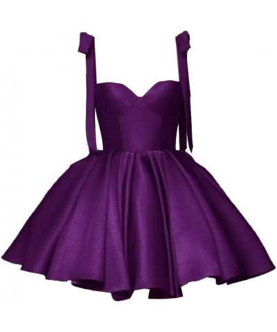 Cold Shoulder Homecoming Dress Satin Cocktail Party Dress Puffy A Line Short Club Gown PE77 Purple $28.55 Dresses