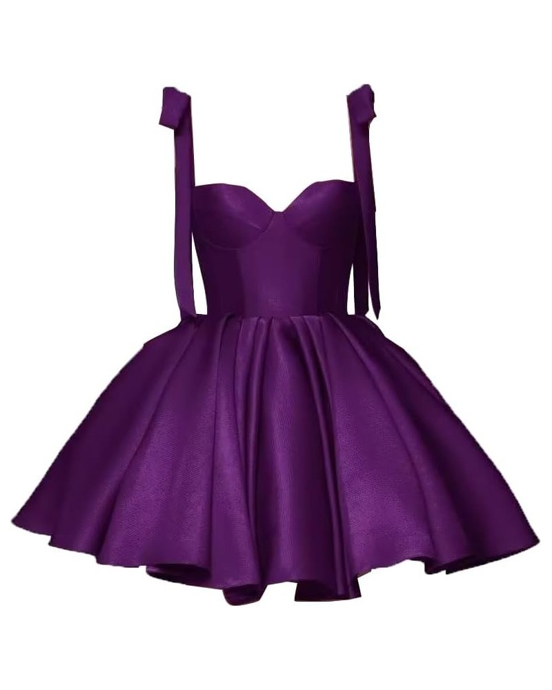 Cold Shoulder Homecoming Dress Satin Cocktail Party Dress Puffy A Line Short Club Gown PE77 Purple $28.55 Dresses