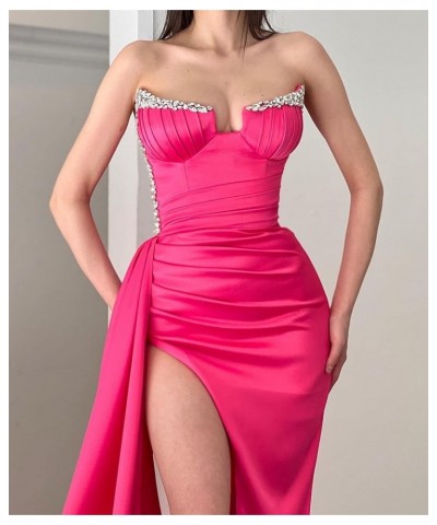 Strapless Mermaid Prom Dresses Beaded V Neck Formal Evening Gowns Slit Party Dresses for Women 2023 Wine Red $34.00 Dresses