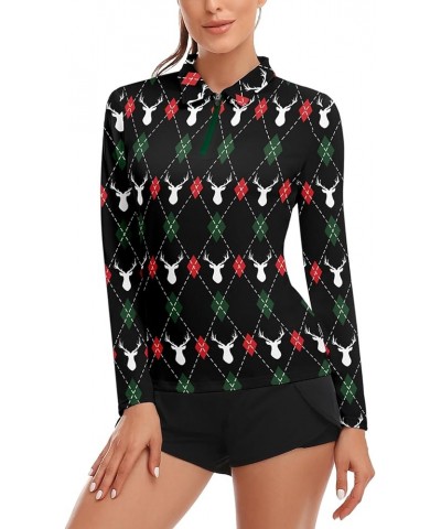 Womens Long Sleeve Golf Shirts Half Zip Moisture Wicking Print Golf Tops Tennis Shirts(XS-3XL) Zipper 4- Christmas Elk $12.76...