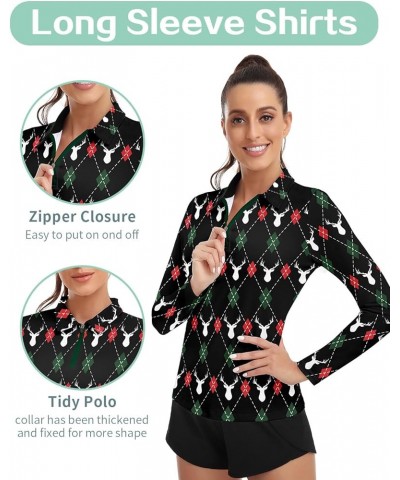 Womens Long Sleeve Golf Shirts Half Zip Moisture Wicking Print Golf Tops Tennis Shirts(XS-3XL) Zipper 4- Christmas Elk $12.76...