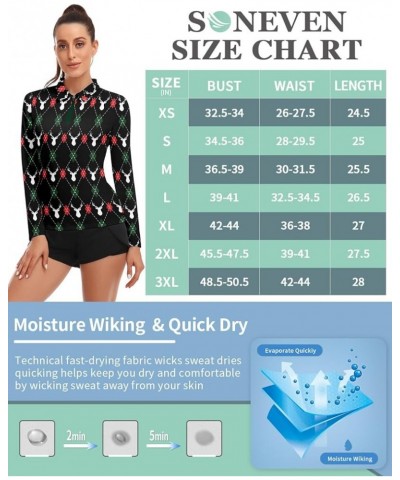 Womens Long Sleeve Golf Shirts Half Zip Moisture Wicking Print Golf Tops Tennis Shirts(XS-3XL) Zipper 4- Christmas Elk $12.76...