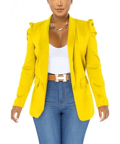 Womens Casual Blazers Puff Sleeve Lightweight Thin Open Front Cargigan Office Bussiness Blazer Jackets Work Suit Yellow $24.5...