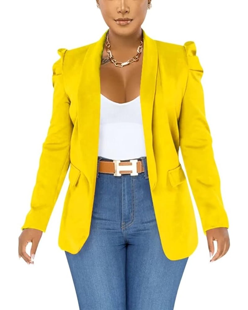 Womens Casual Blazers Puff Sleeve Lightweight Thin Open Front Cargigan Office Bussiness Blazer Jackets Work Suit Yellow $24.5...