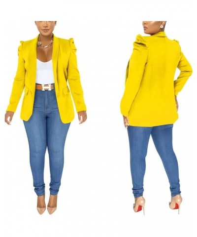 Womens Casual Blazers Puff Sleeve Lightweight Thin Open Front Cargigan Office Bussiness Blazer Jackets Work Suit Yellow $24.5...