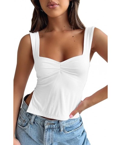 Women's 2023 Sleeveless Strappy Crop Tank Top Sweetheart Backless Skinny Slits Pleated Bustier Cropped Cami White $11.87 Tanks